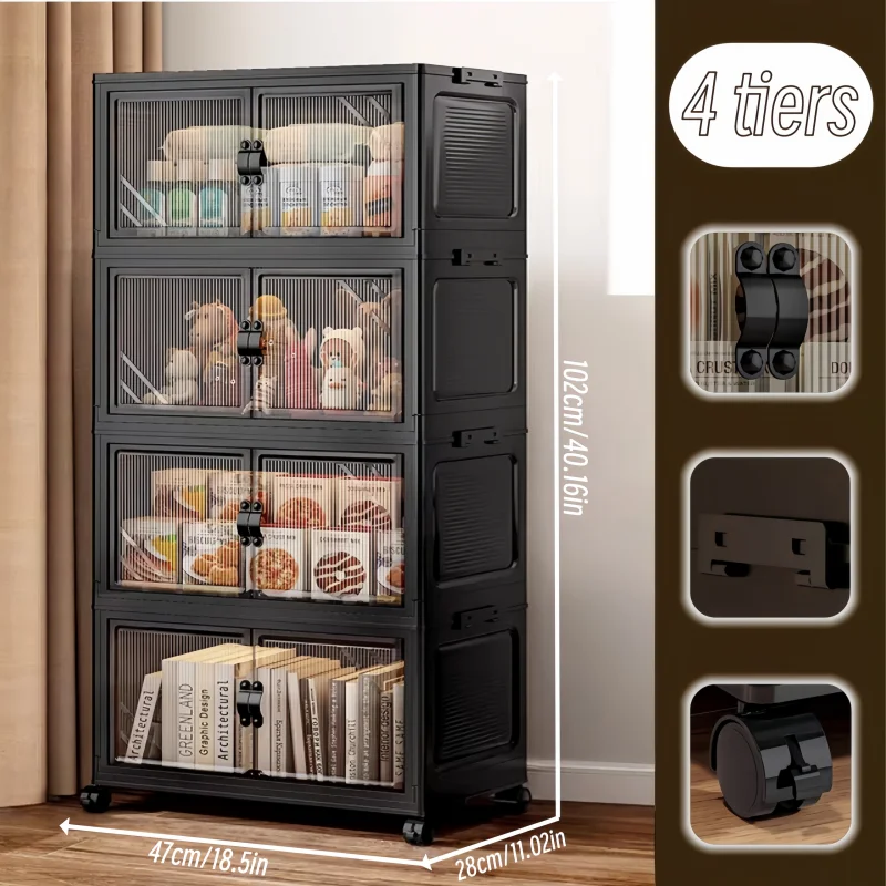 Onenoble Foldable Stackable Plastic Storage Cabinet With Wheels And Doors