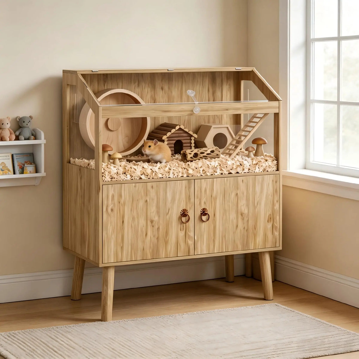 Wooden Hamster Cage Enclosure With Spacious Play And Rest Area