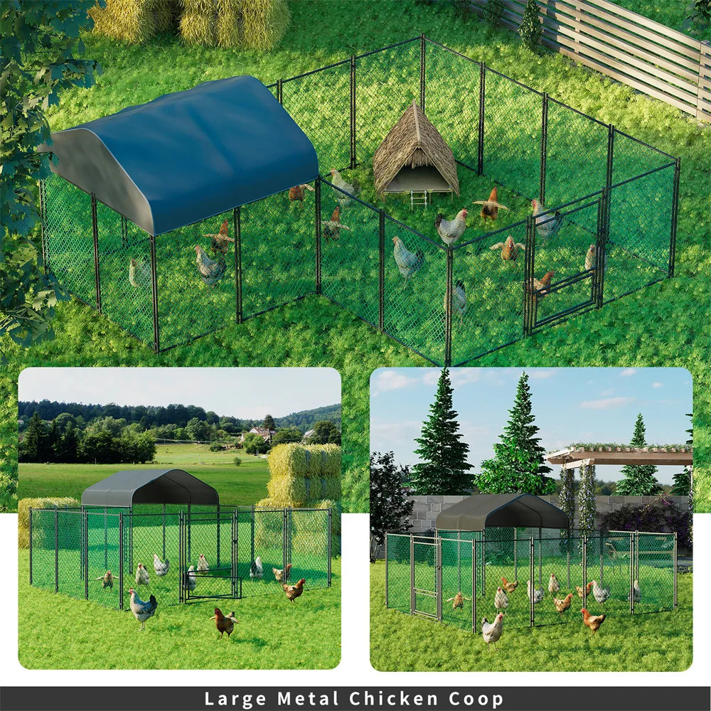 BORWART Walk In Chicken Run Coop With Waterproof Outdoor Cover