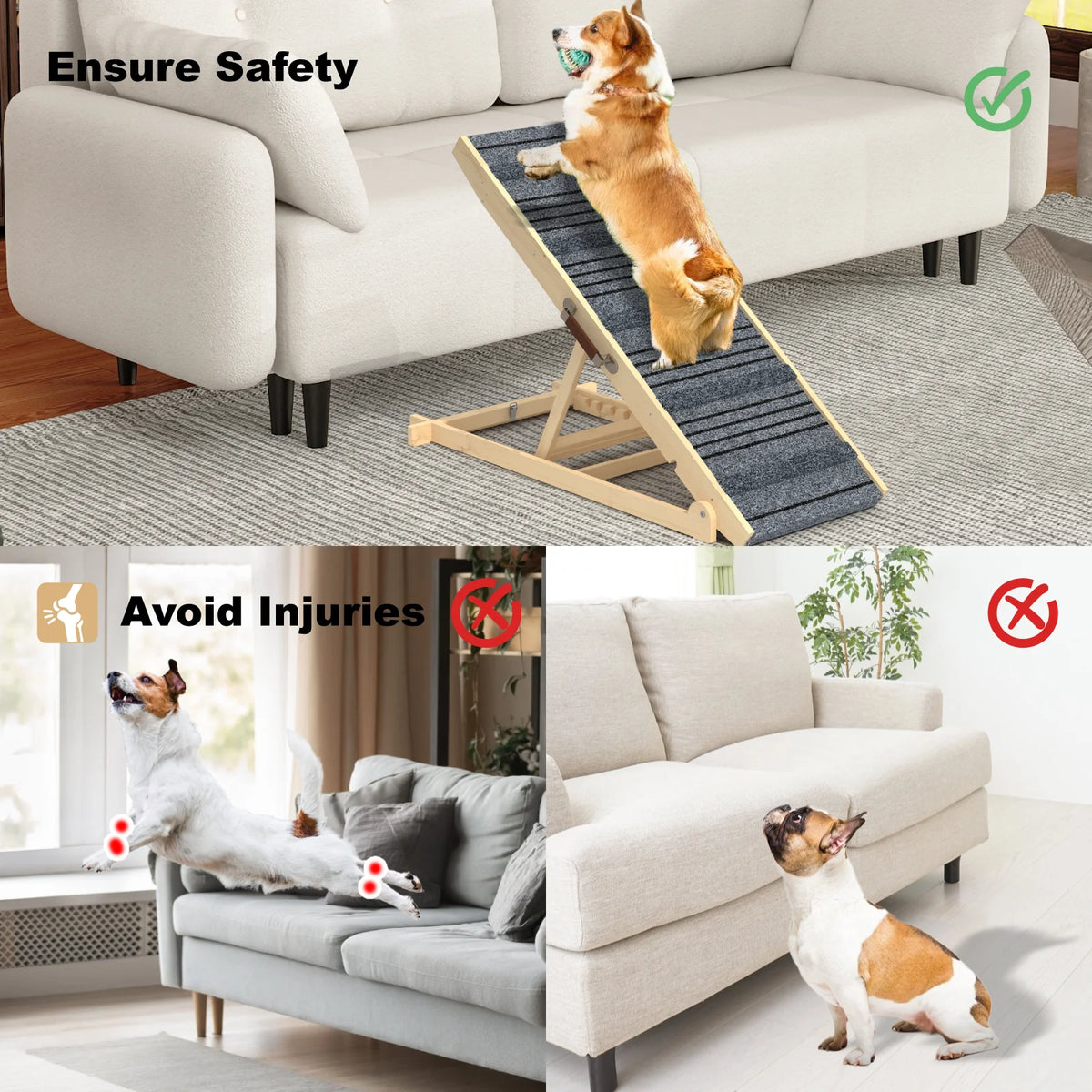 EVOKEDEN Adjustable Folding Wooden Pet Ramp For Dogs And Cats