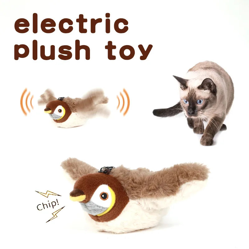 Interactive Simulated Bird Cat Toy Featuring Chirping Flapping Actions
