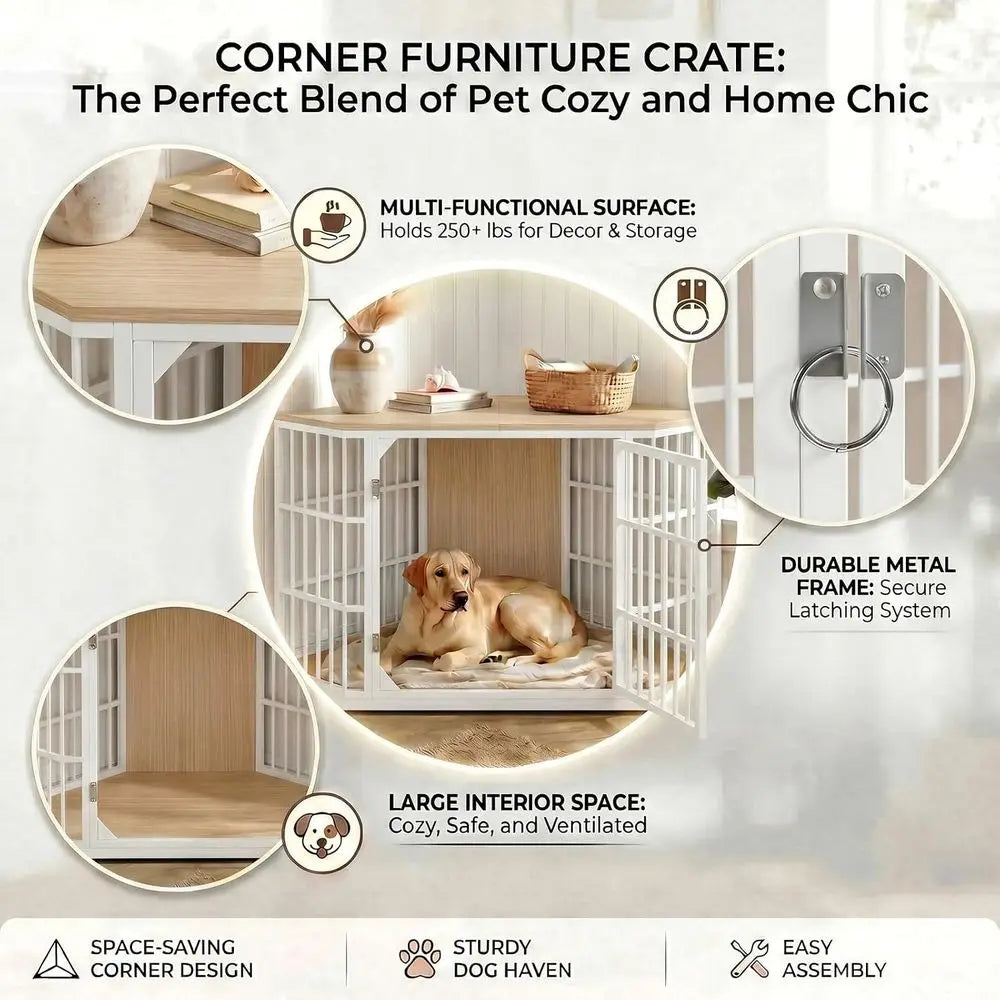 Wooden Dog Crate Furniture With Lockable Ventilated Kennel Design