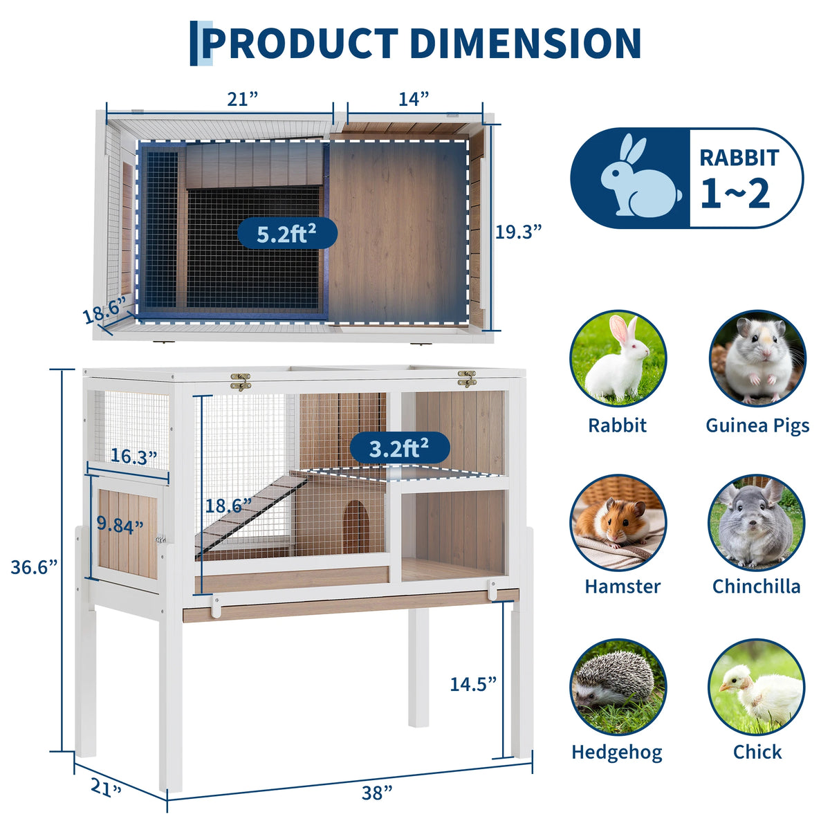 HiMISS Wooden Guinea Pig Cage With Stand And Pullout Tray