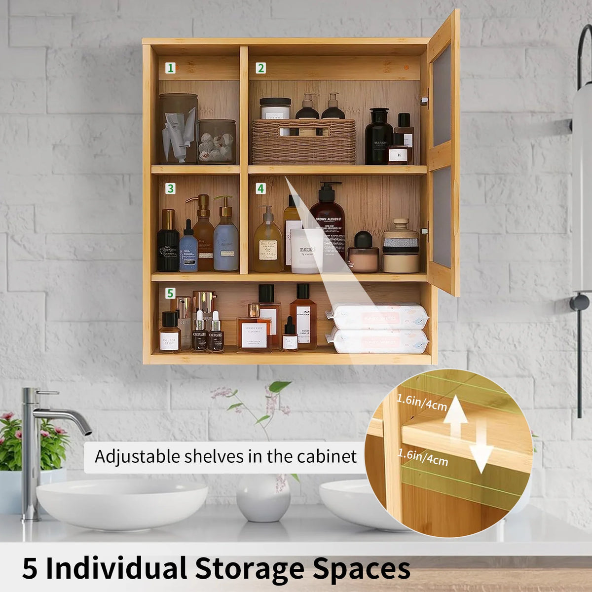 Bamboo Wall Mounted Medicine Cabinet With Mirror And Storage