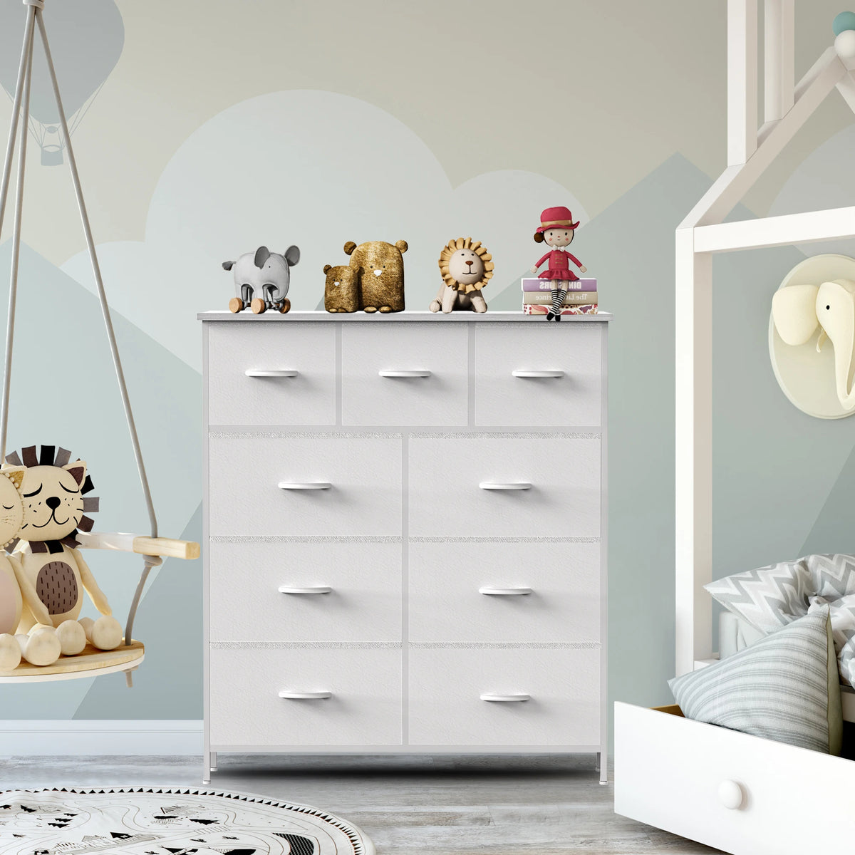 JHK 9 Drawer Fabric Wardrobe Dresser With Storage Chest