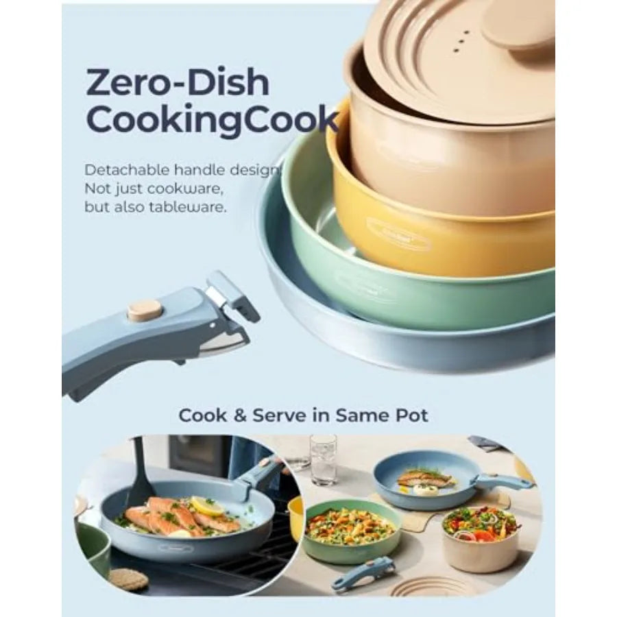Stainless Steel Camping Cookware Set With Detachable Handles