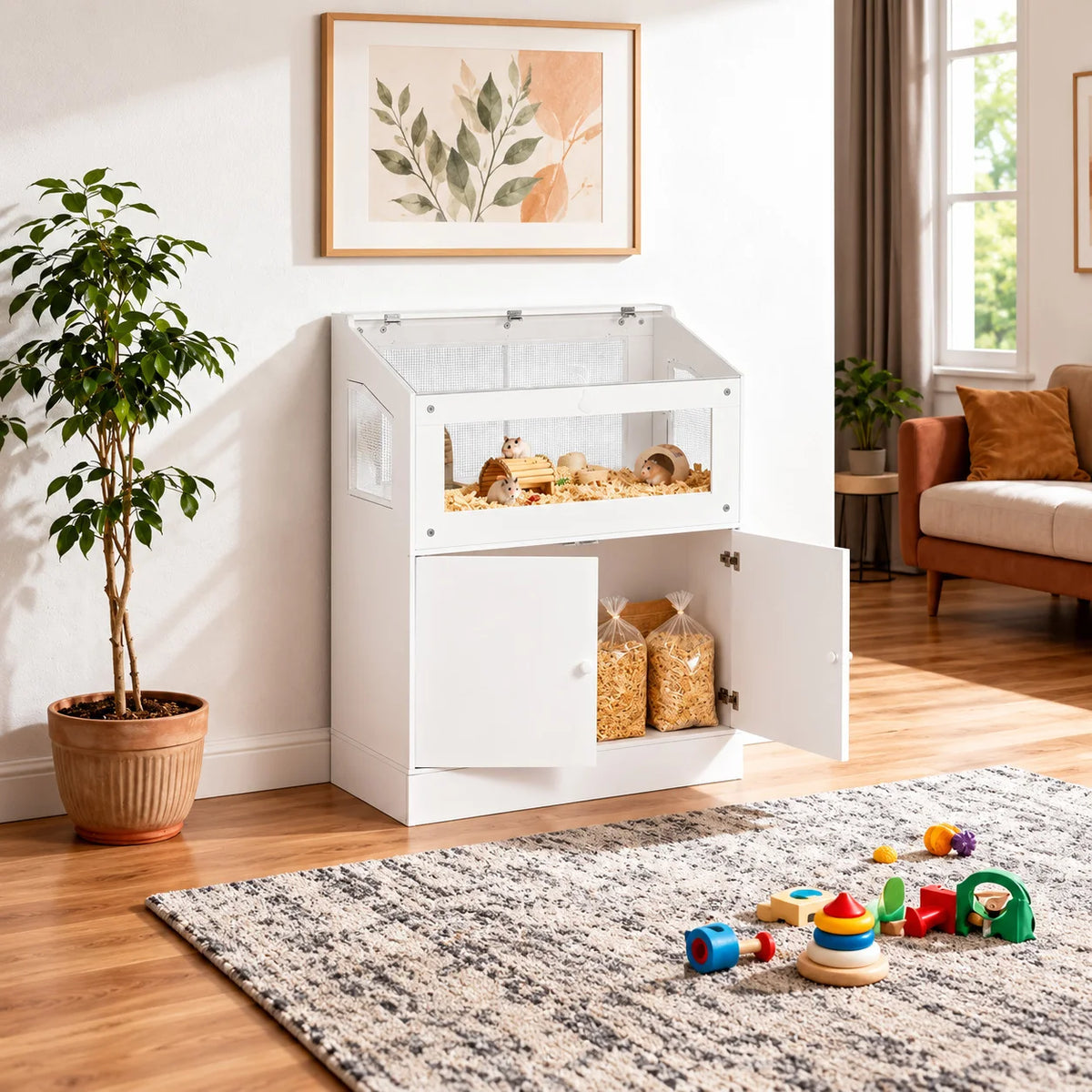 Hamster Cage With Storage Cabinet And Clear Acrylic Panels