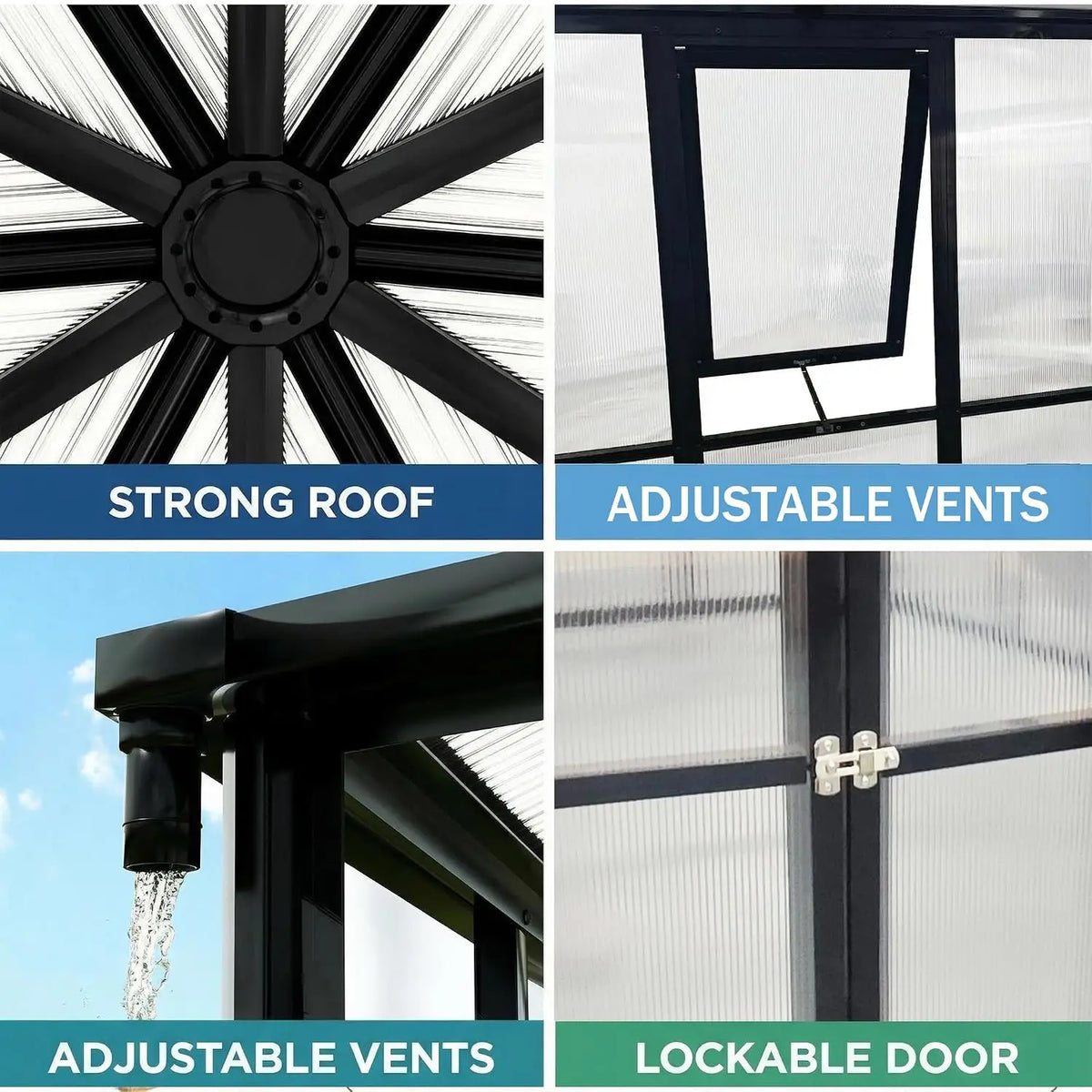Heavy Duty Polycarbonate Walk In Greenhouse With Aluminum Frame
