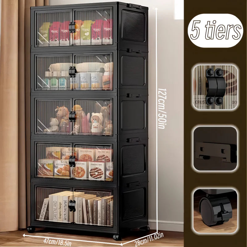 Onenoble Foldable Stackable Plastic Storage Cabinet With Wheels And Doors