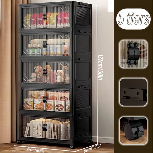 Onenoble Foldable Stackable Plastic Storage Cabinet With Wheels And Doors