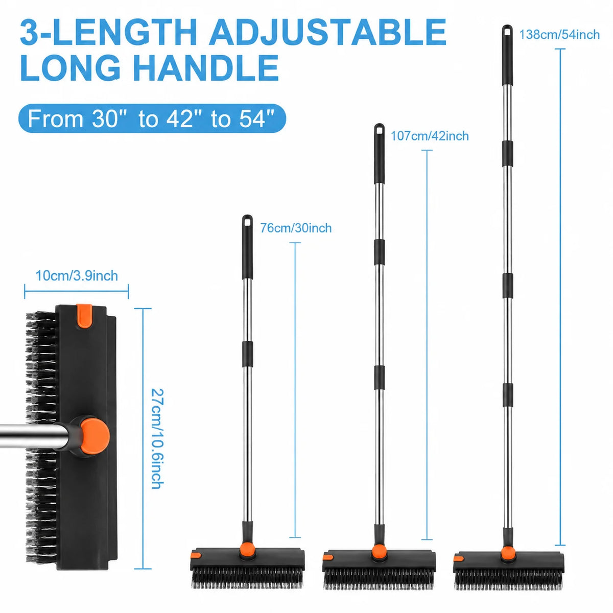 Long Handle Floor Scrub Brush With Squeegee And Tweezer Cleaner