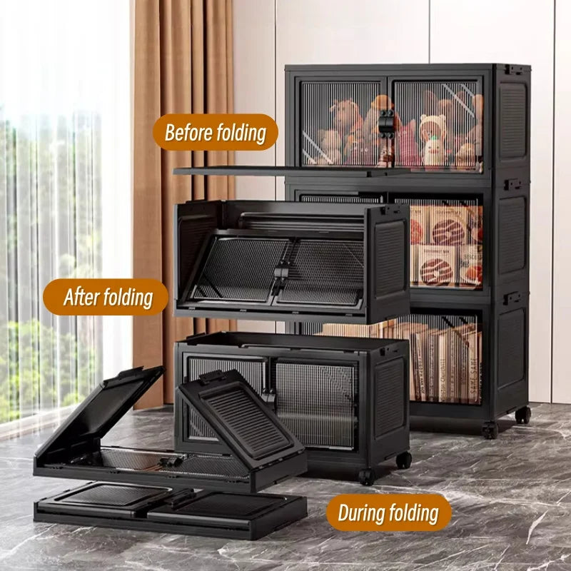 Onenoble Foldable Stackable Plastic Storage Cabinet With Wheels And Doors
