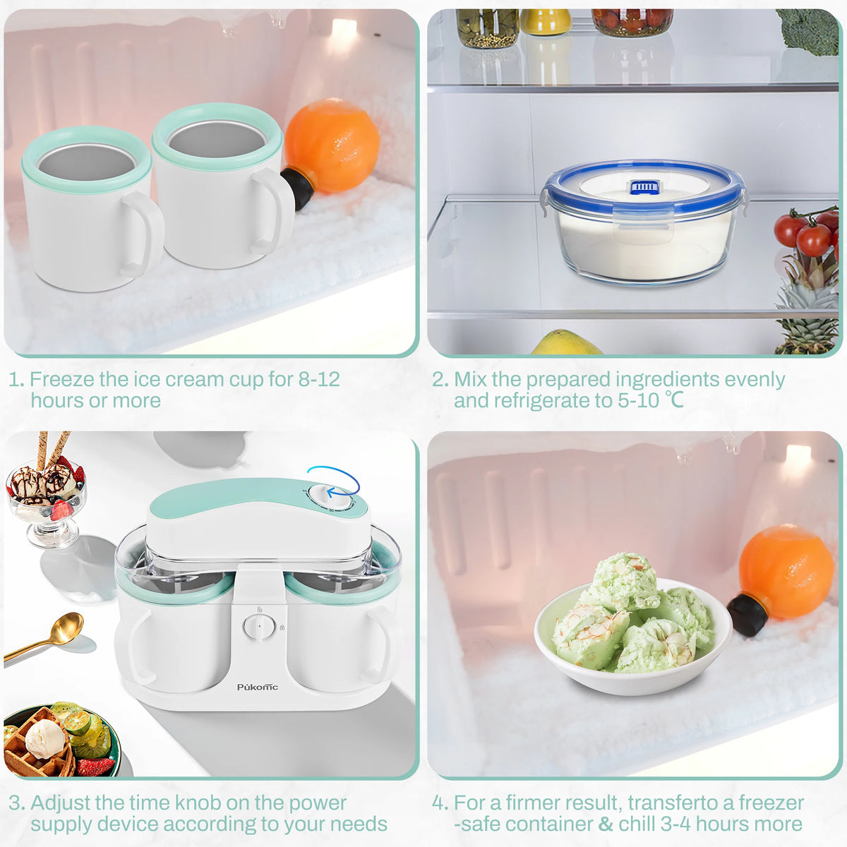 Sumetas Ice Cream Maker & Popsicle Maker Dual-Cup Design DIY Flavors Add Fruits, Powdered Sugar, and Other Mix-Ins Simple Prep