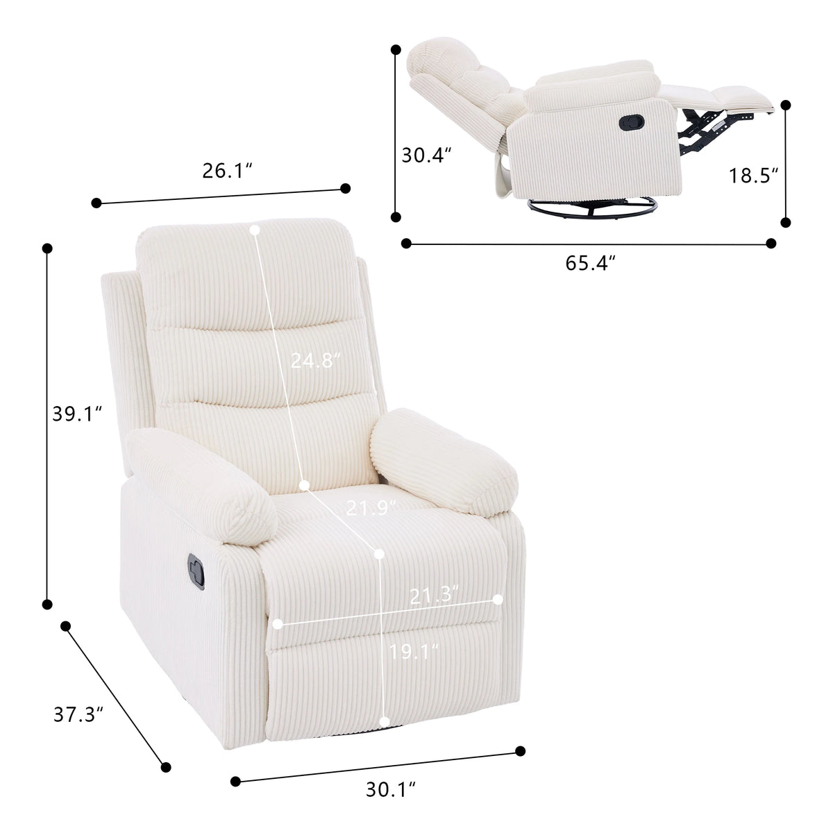 GaoHappy Corduroy Fabric Swivel Rocker Recliner Chair With Manual Adjustment