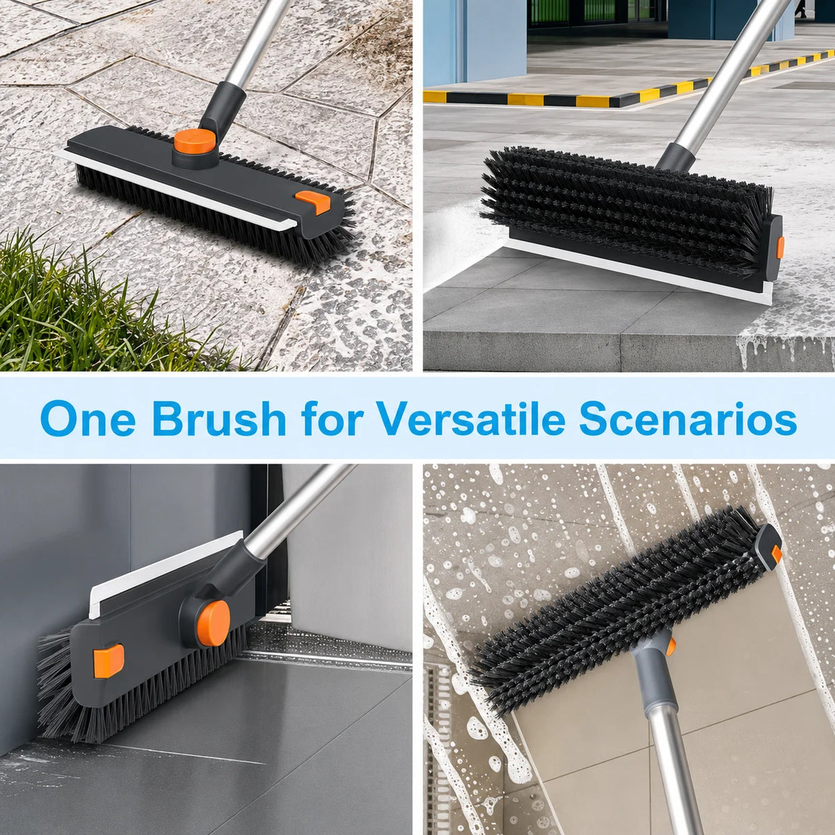 Long Handle Floor Scrub Brush With Squeegee And Tweezer Cleaner