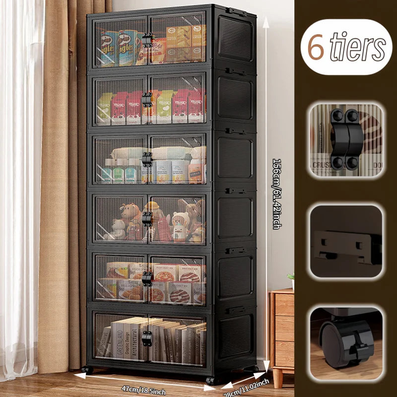 Onenoble Foldable Stackable Plastic Storage Cabinet With Wheels And Doors