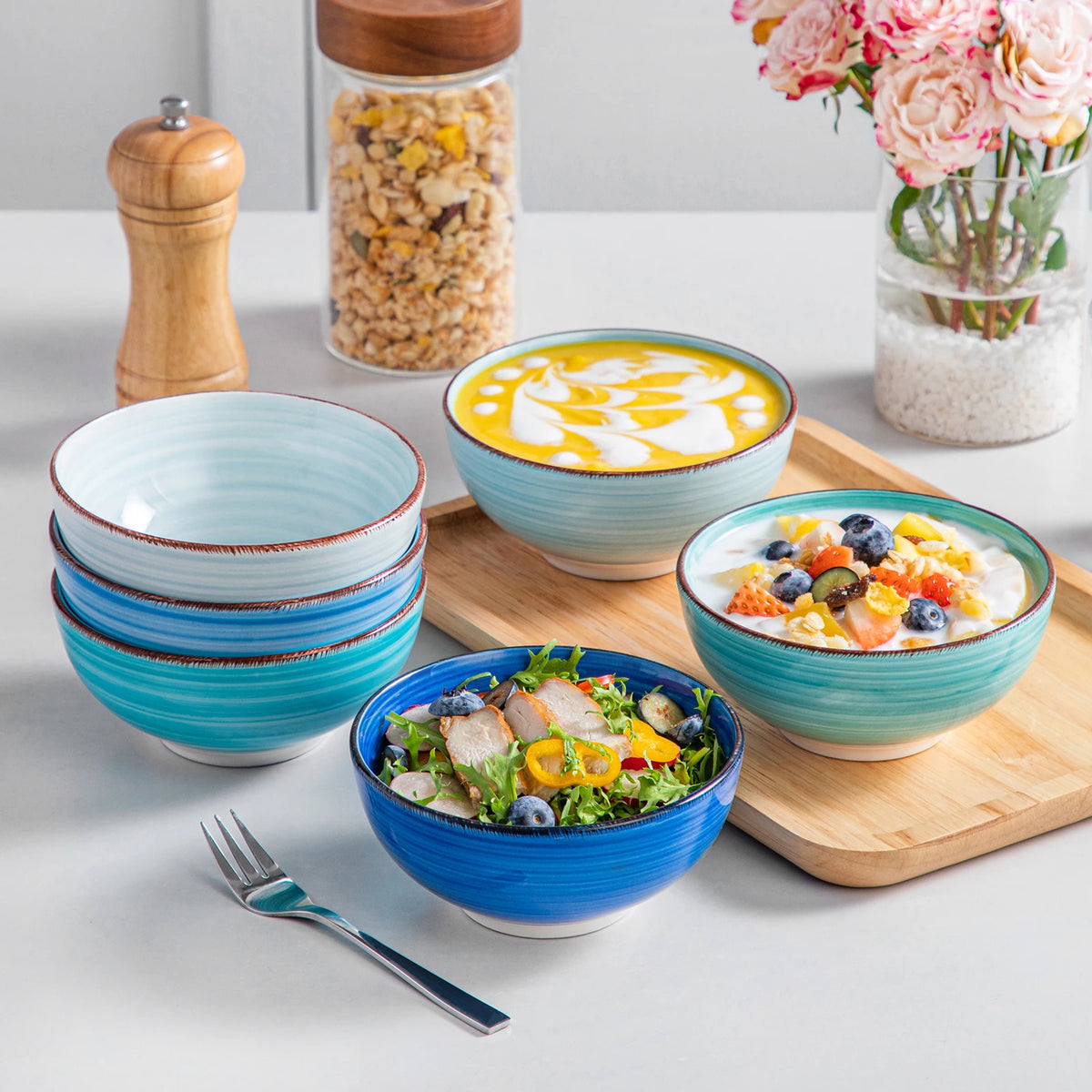 Malacasa Vintage Handpainted Ceramic Serving Bowl Set