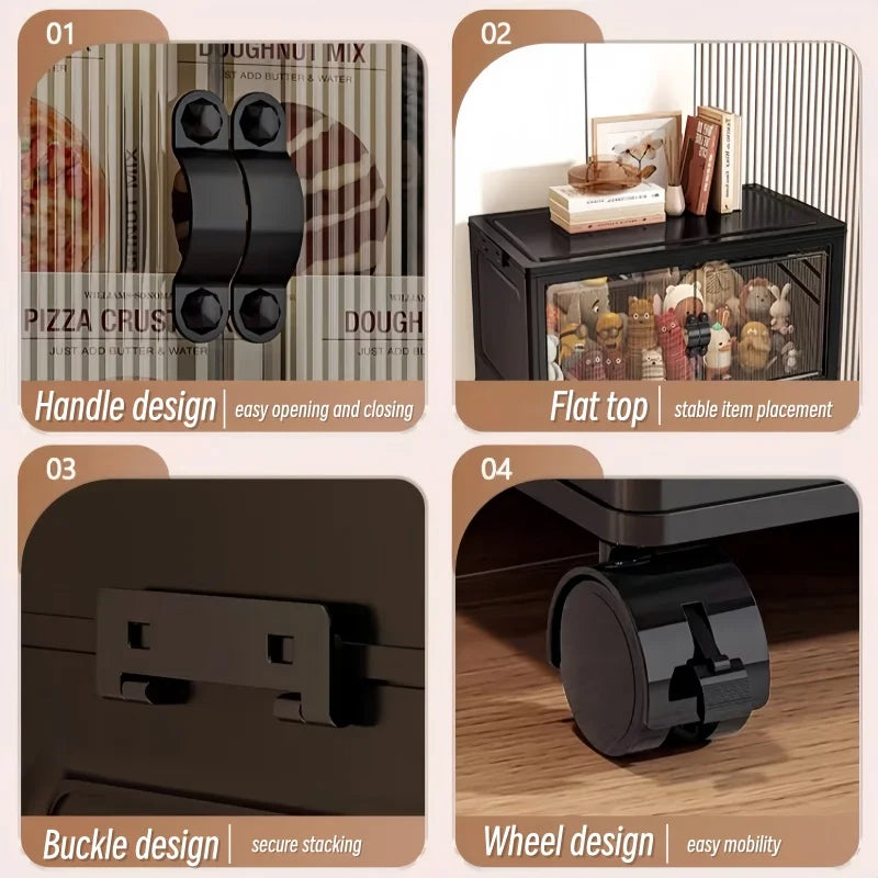 Onenoble Foldable Stackable Plastic Storage Cabinet With Wheels And Doors