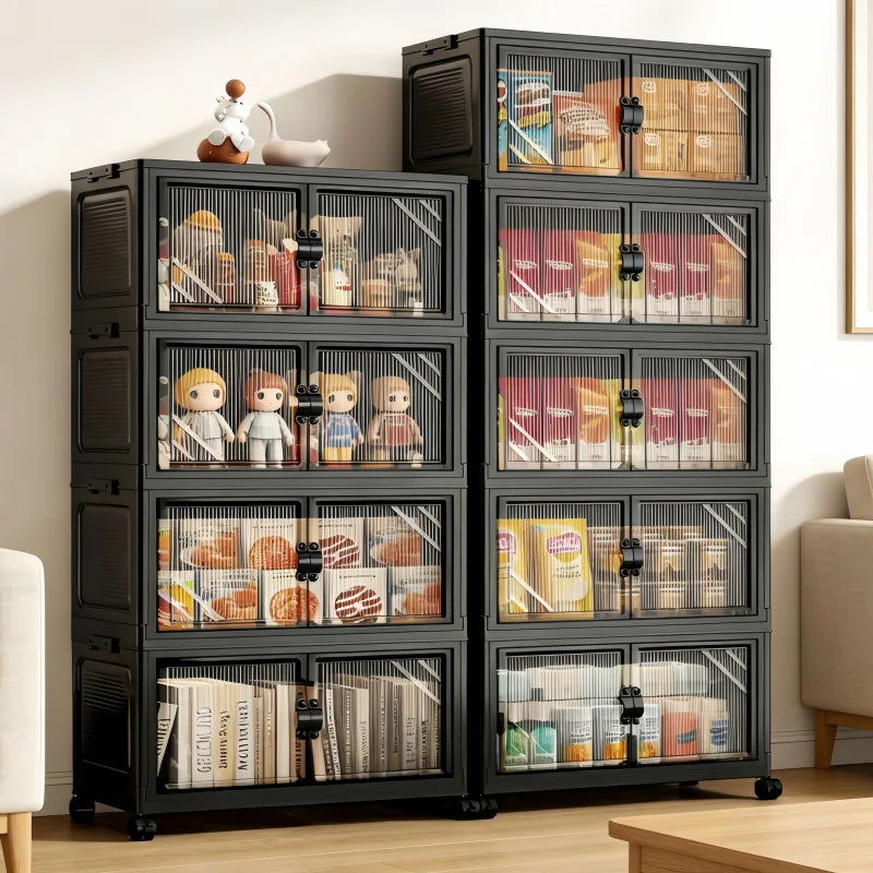 Onenoble Foldable Stackable Plastic Storage Cabinet With Wheels And Doors