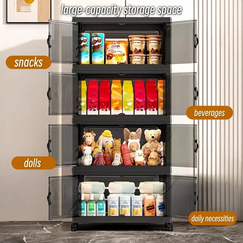 Onenoble Foldable Stackable Plastic Storage Cabinet With Wheels And Doors