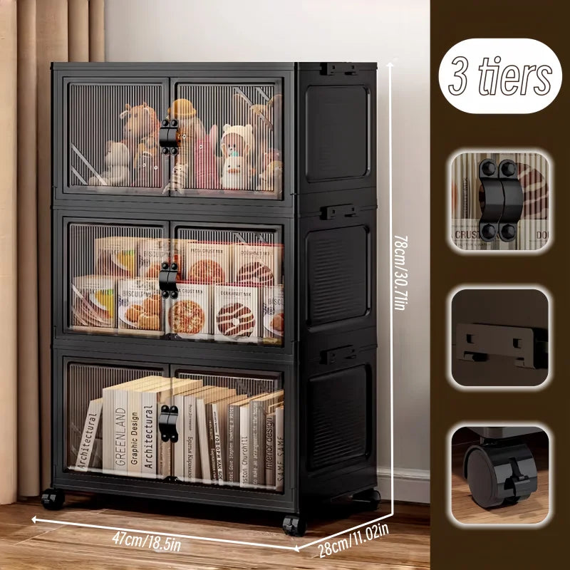 Onenoble Foldable Stackable Plastic Storage Cabinet With Wheels And Doors