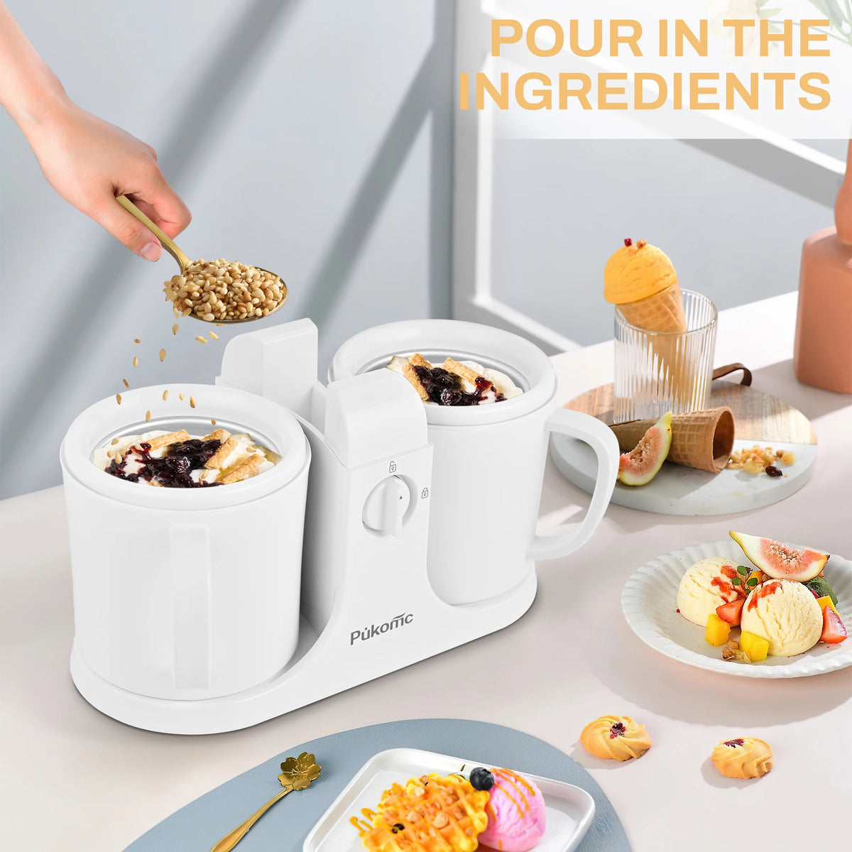 Sumetas Ice Cream Maker & Popsicle Maker Dual-Cup Design DIY Flavors Add Fruits, Powdered Sugar, and Other Mix-Ins Simple Prep