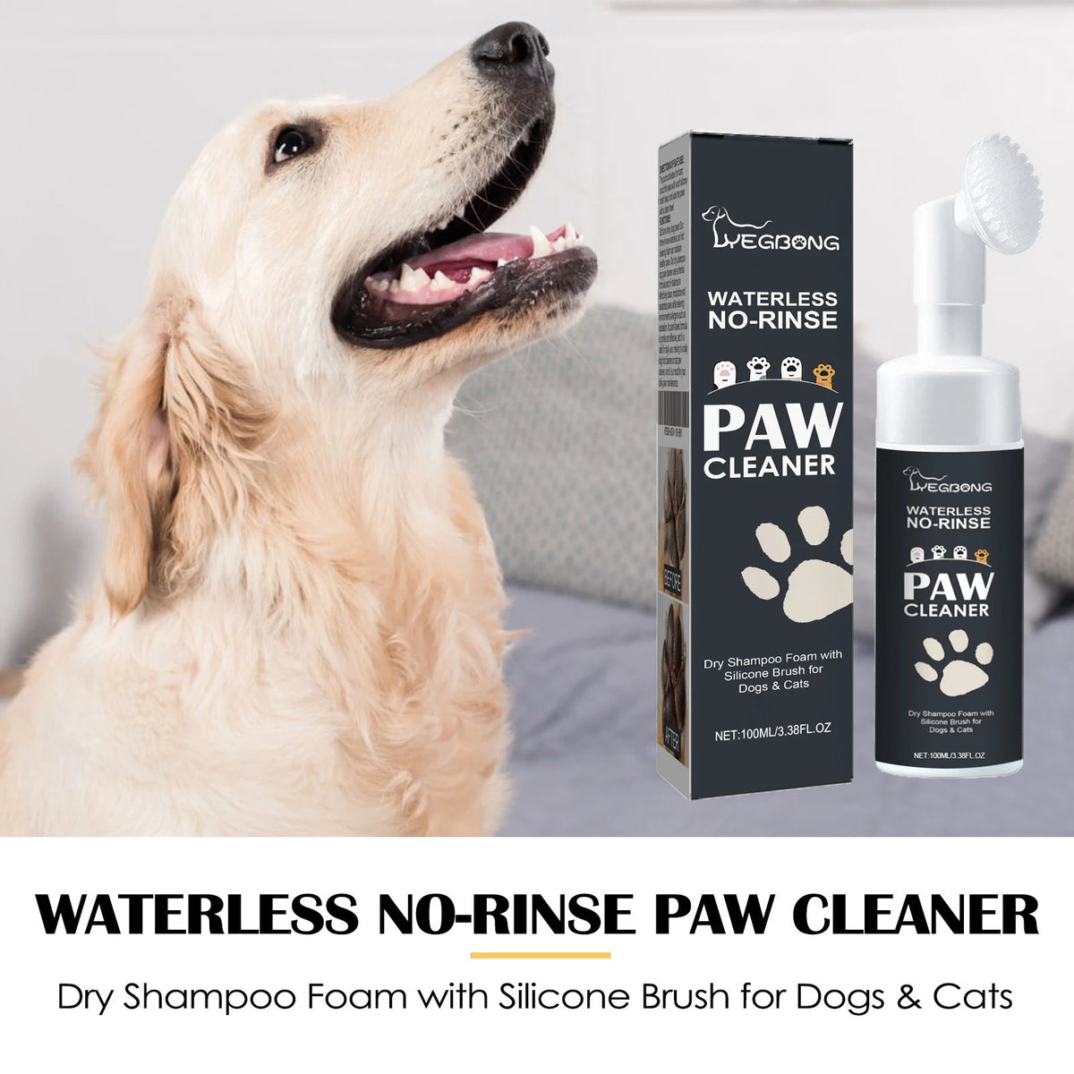 Yegbong Pet Paw Waterless Dry Shampoo Mousse No Rinse