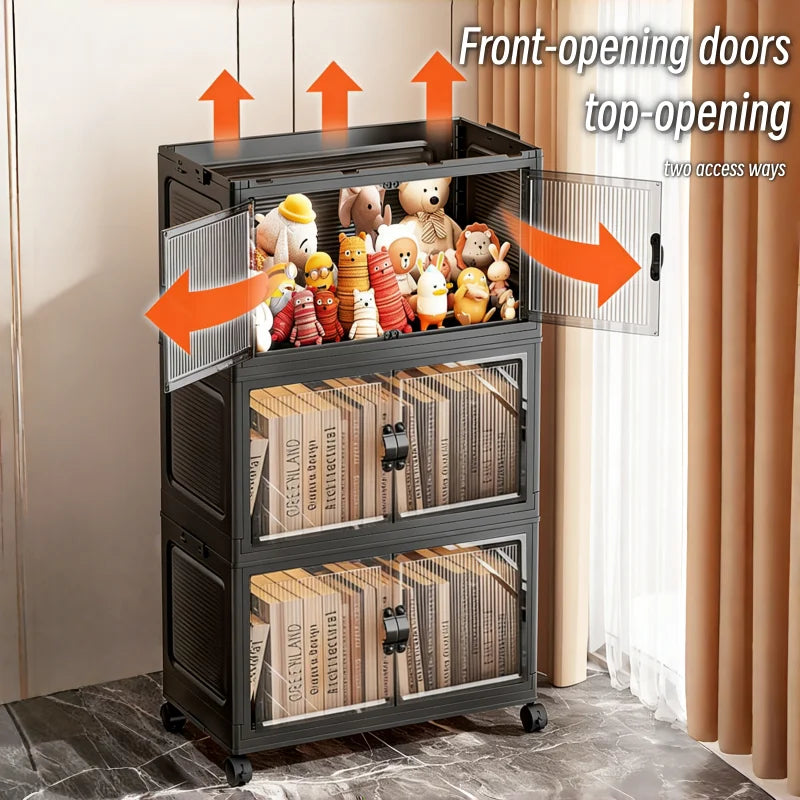 Onenoble Foldable Stackable Plastic Storage Cabinet With Wheels And Doors