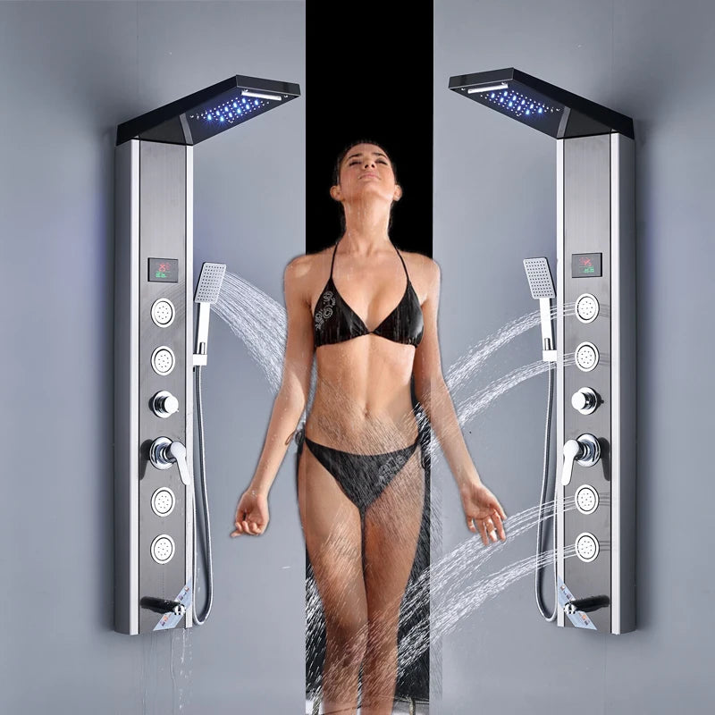 Shinesia LED Shower Panel With Rainfall Massage Jets Faucet System