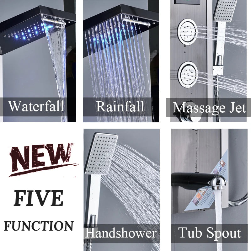 Shinesia LED Shower Panel With Rainfall Massage Jets Faucet System