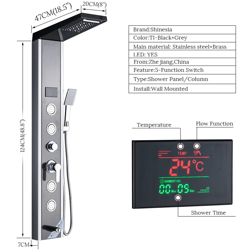 Shinesia LED Shower Panel With Rainfall Massage Jets Faucet System