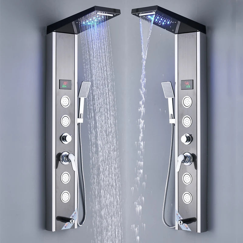 Shinesia LED Shower Panel With Rainfall Massage Jets Faucet System