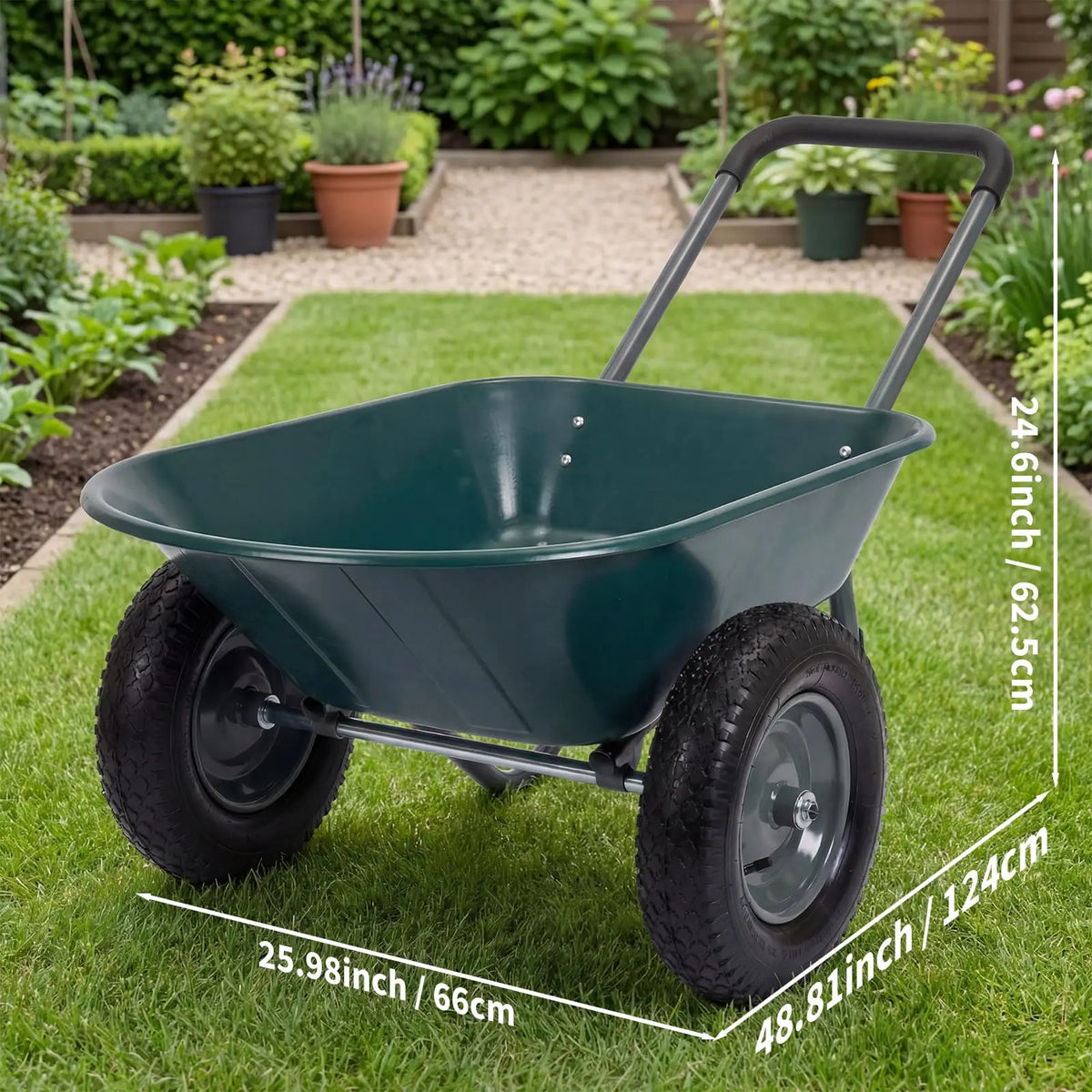HiMISS Dual Wheel Wheelbarrow With Dump Bed 600 LB Capacity