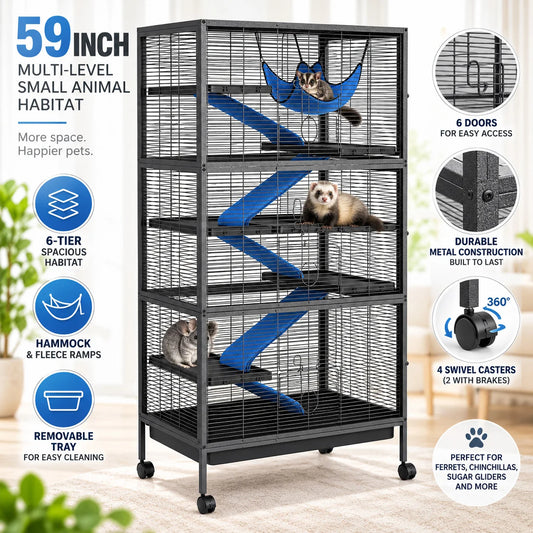Multi Level Small Animal Cage With Hammock Ramps And Wheels