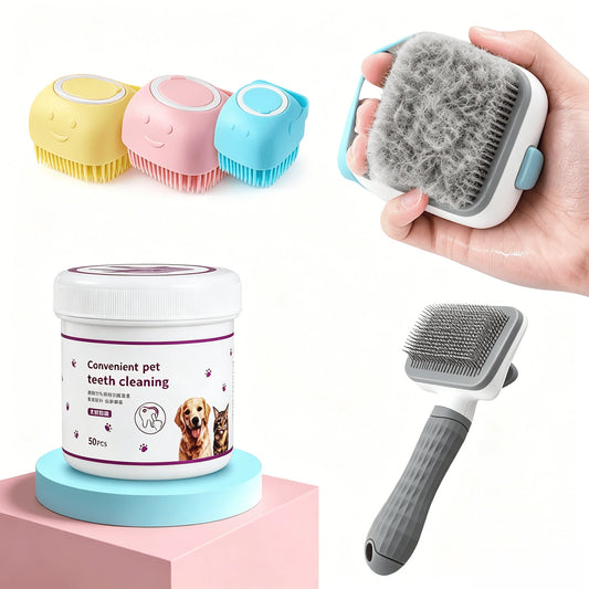 Pet Grooming Kit Deshedding Bath Brushes Finger Wipes For Pets