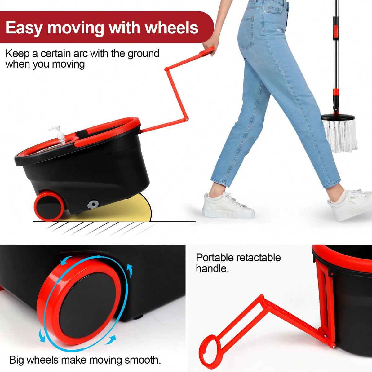 AEDG Heavy Duty Spin Mop Set With Three Microfiber Replacement Heads