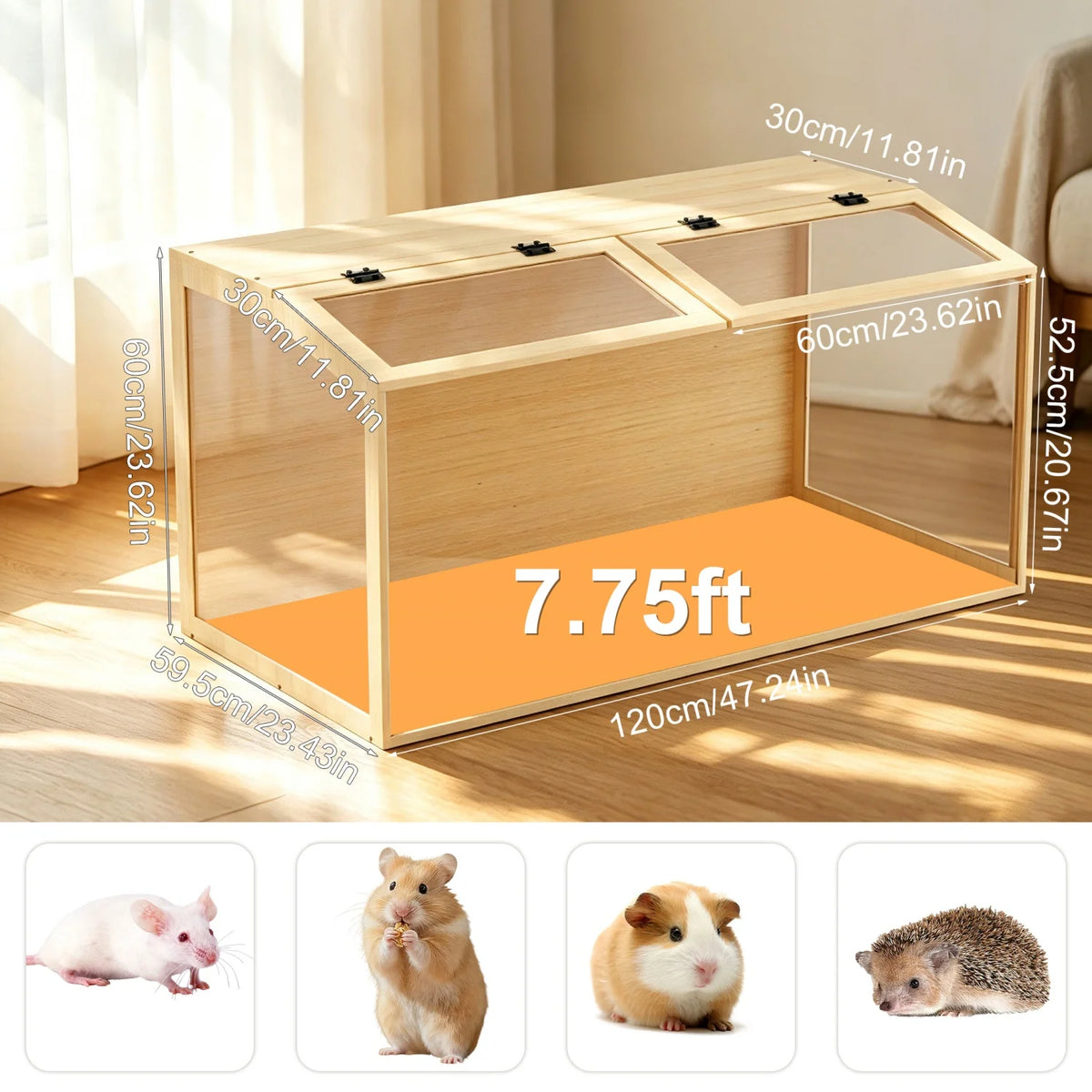 Wooden Hamster Cage Habitat With Openable Top And Glass Panels