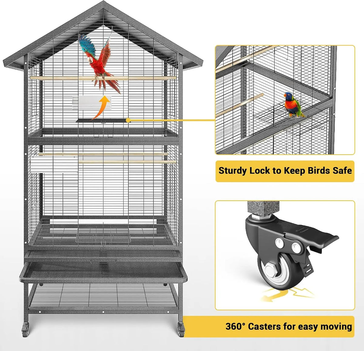 Large Wrought Iron Bird Cage With Rolling Stand For Parrots