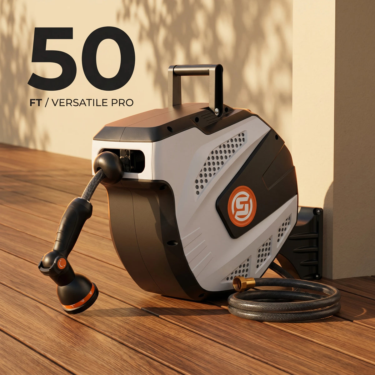 Sunpow Wall Mount Garden Hose Reel With Auto Rewind Nozzle