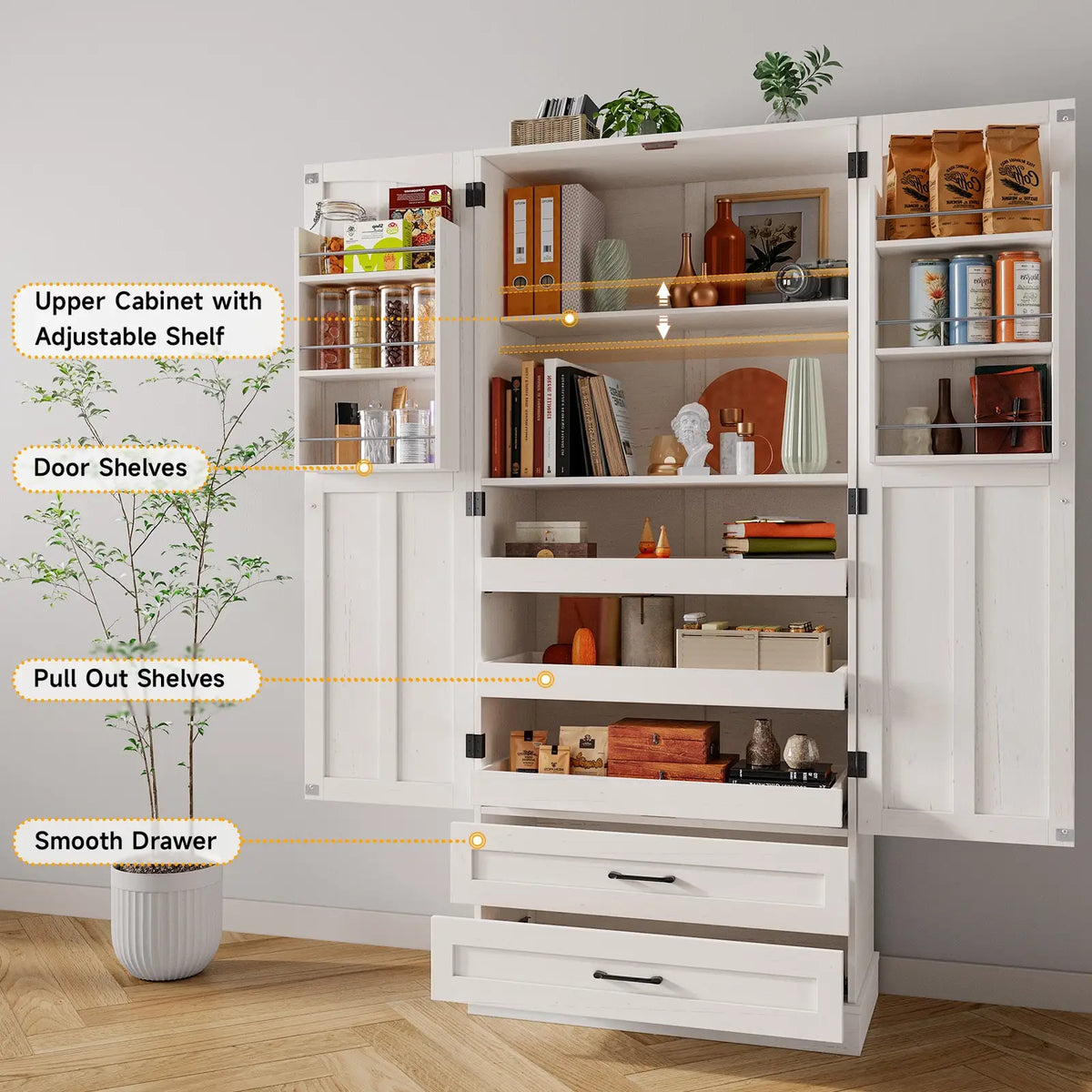 Onbrill 6 Door Kitchen Pantry Cabinet With Shelves Freestanding