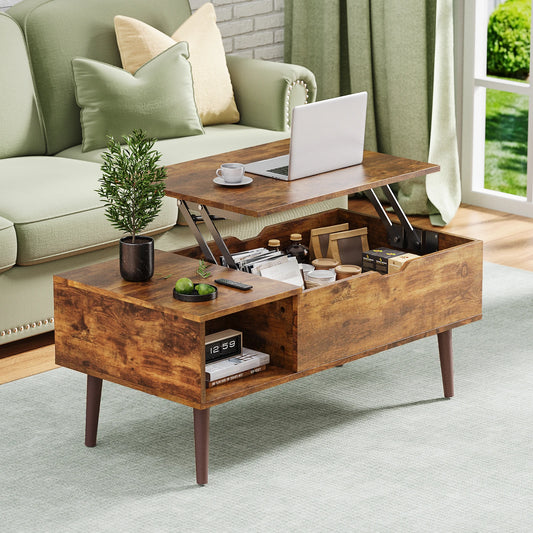 MCQ Lift Top Wooden Coffee Table With Adjustable Storage Shelf