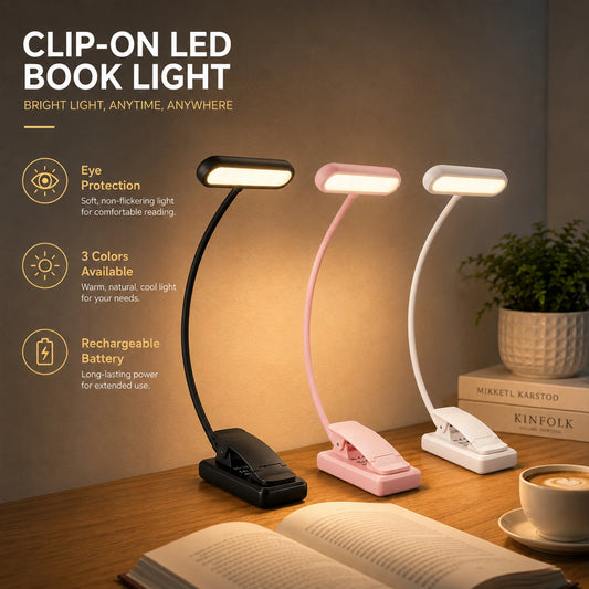 Dumiloo USB Rechargeable LED Book Light With Flexible Gooseneck Design
