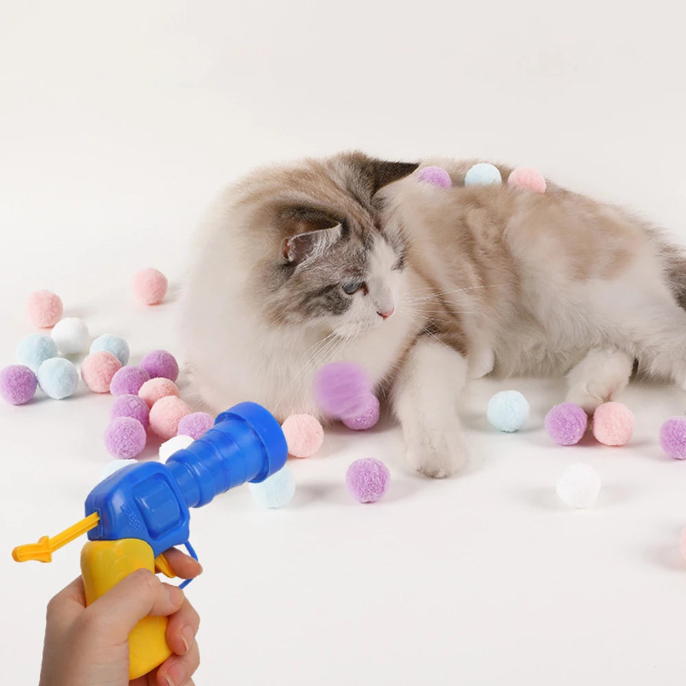 Interactive Plush Ball Shooting Gun Toy For Cats And Kittens