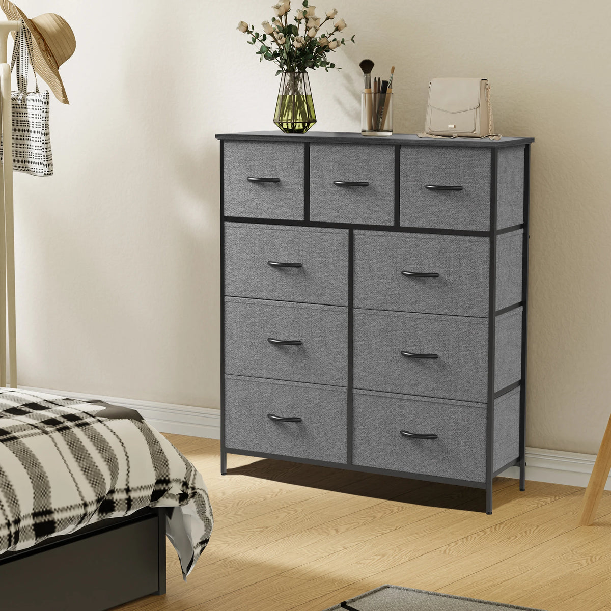 JHK 9 Drawer Fabric Wardrobe Dresser With Storage Chest