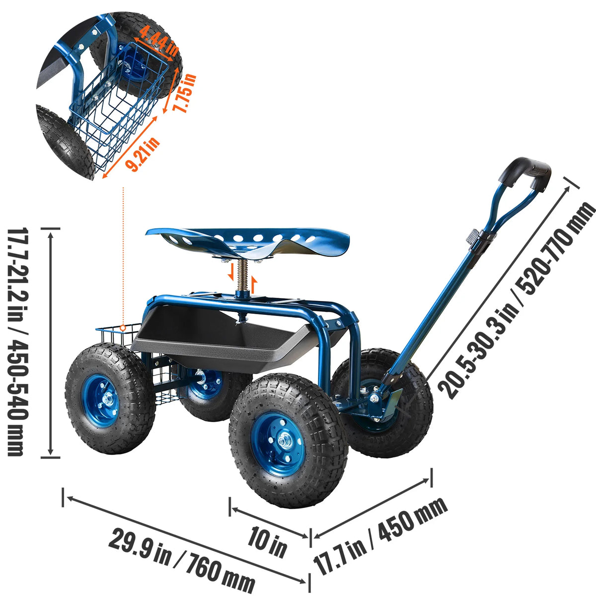 SucceBuy Swivel Seat Garden Cart With Wheels And Steering
