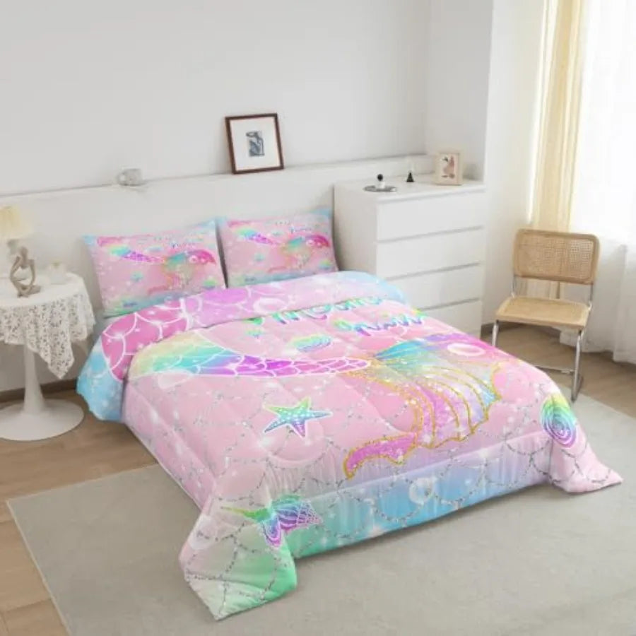 Reversible Starfish Pattern Jacquard Twill Comforter Set With Pillows