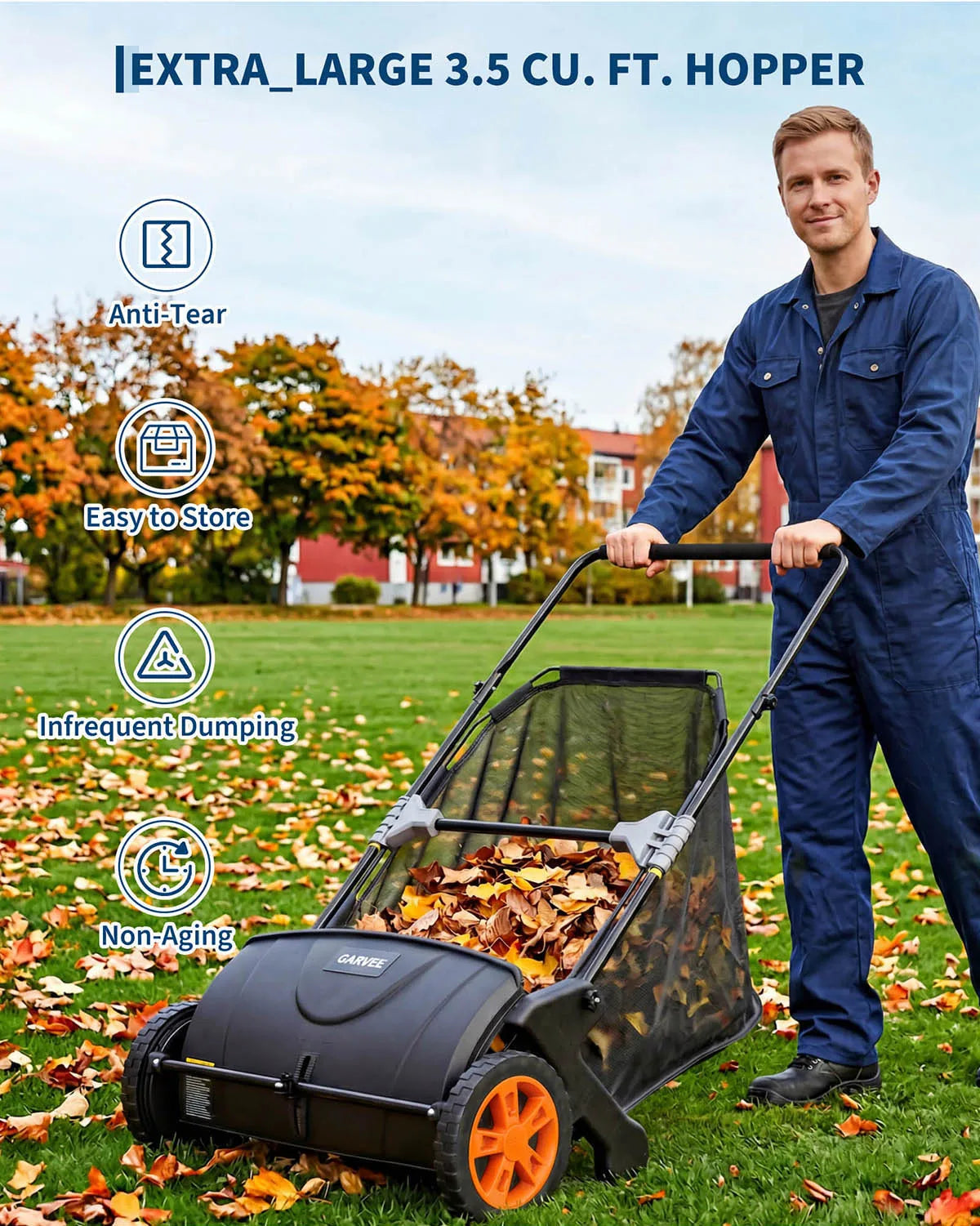 HiMiss Manual Push Lawn Leaf Sweeper For Yard Cleanup