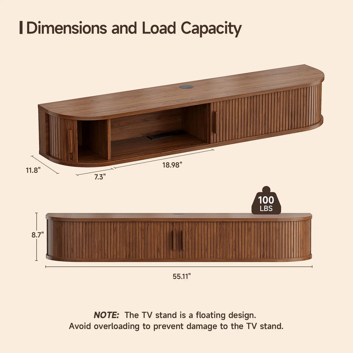 Onbrell Floating TV Console With LED Lights And Power Outlet