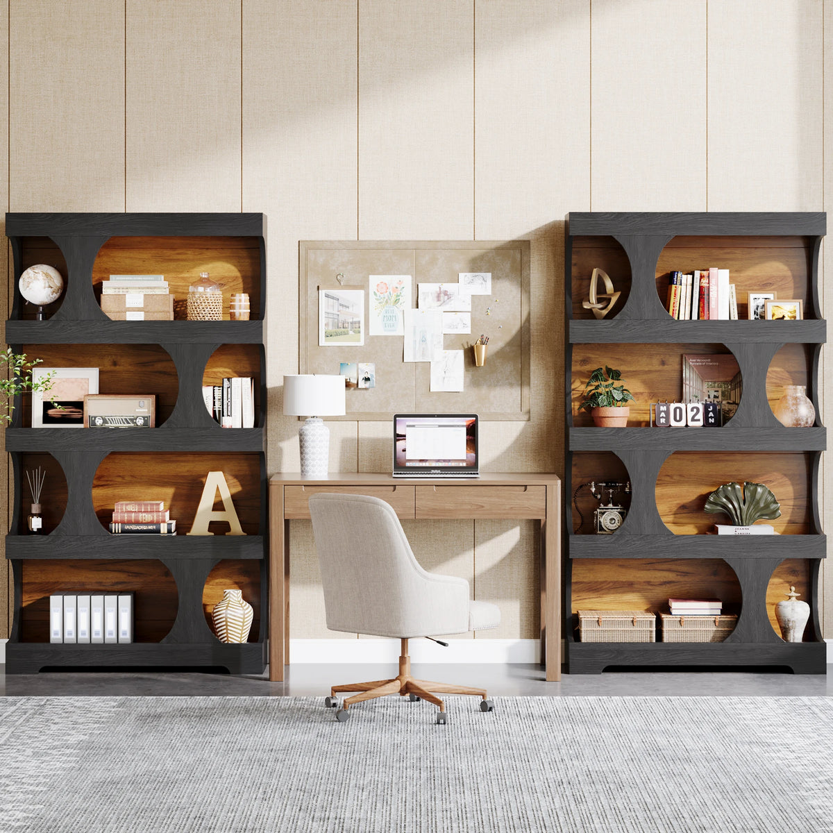 Tribesigns Four Tier Wooden Bookcase With Decorative Storage Shelves