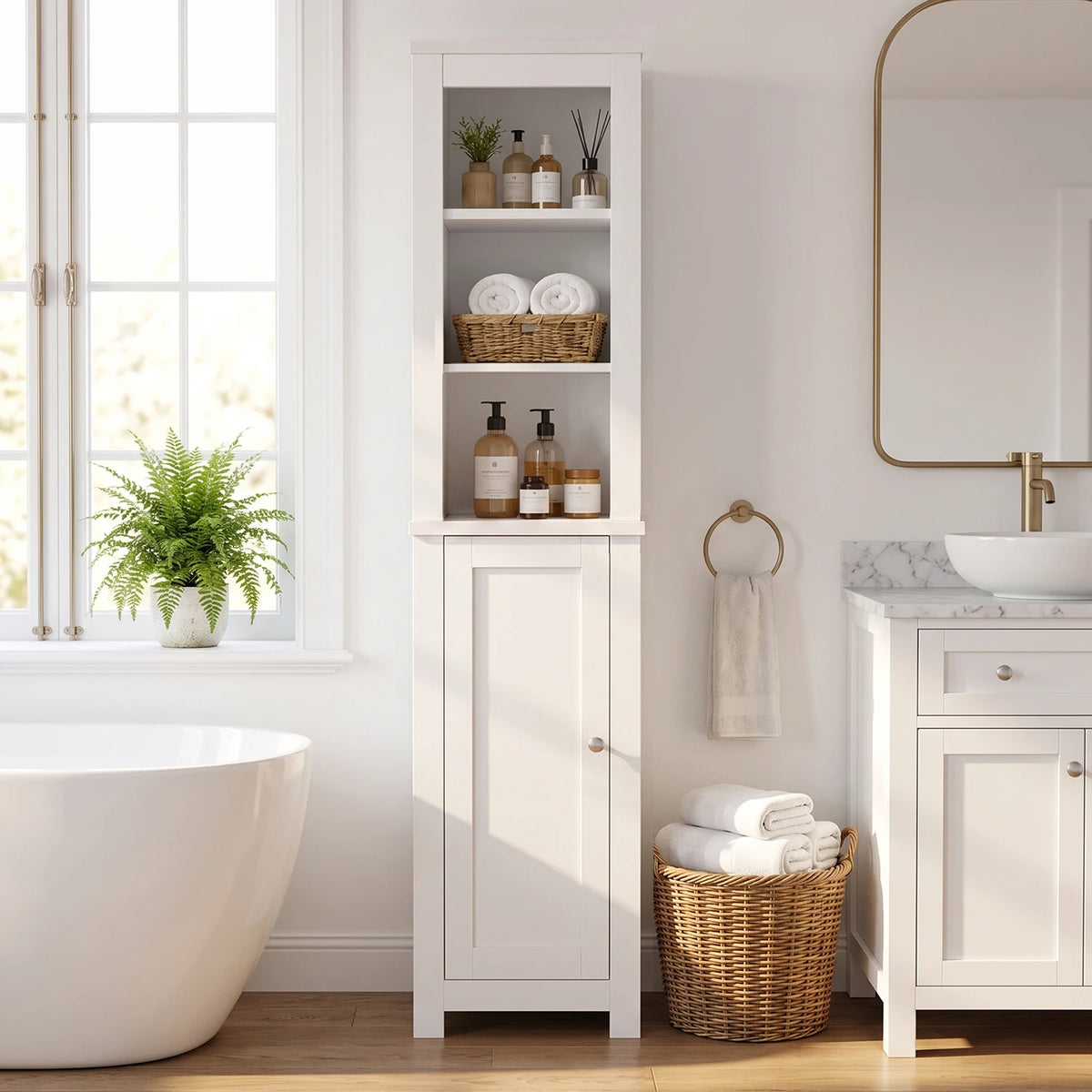 TinyNest Freestanding Bathroom Storage Cabinet With Adjustable Shelves